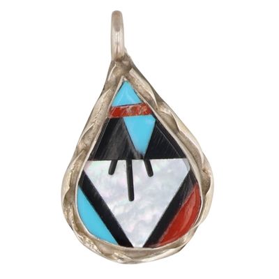 Sale Photo Thumbnail #220: Wilson & Carol Niiha Zuni Sterling Multi-Stone Inlay Pendant