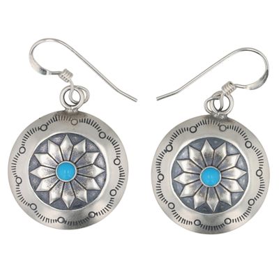 Sale Photo Thumbnail #149: Southwest Sterling Kingman Turquoise Stamped Disc Earrings