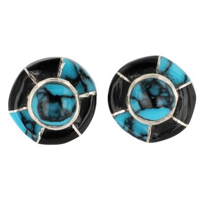 Sale Photo Thumbnail #537: Fred Manuelito Navajo Sterling Multi-Stone Inlay Earrings