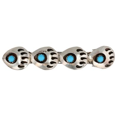 Sale Photo Thumbnail #491: Ervin Begay Navajo Sterling Kingman Turquoise Bear Paw Hair Clip