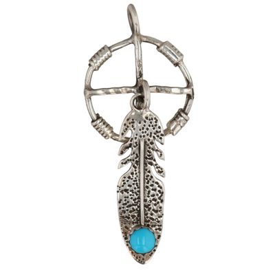 Sale Photo Thumbnail #382: Kenny Lonjose Navajo Sterling Kingman Turquoise Feather Pendant