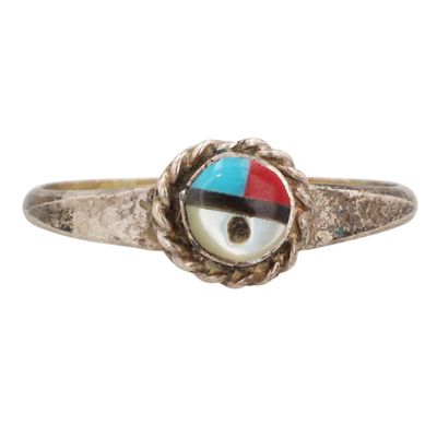 Sale Photo Thumbnail #102: Emerson Vallo Zuni Sterling Multi-Stone Inlay Sunface Ring Sz 5