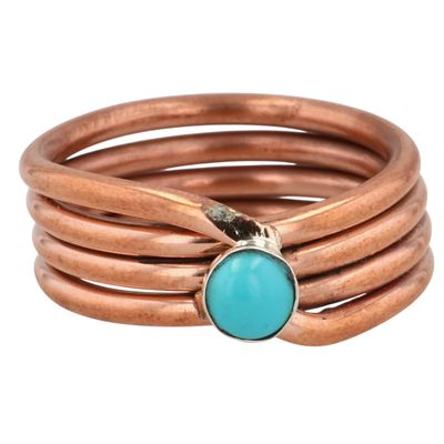 Sale Photo Thumbnail #147: Yolanda Skeets Navajo Copper Turquoise Coil Ring Sz 9