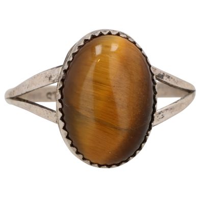Sale Photo Thumbnail #462: Harris Largo Navajo Sterling Tiger's Eye Ring Sz 9.25