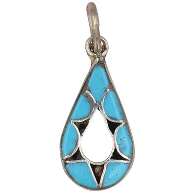 Sale Photo Thumbnail #542: Emma Bowekaty Zuni Sterling Turquoise Inlay Pendant