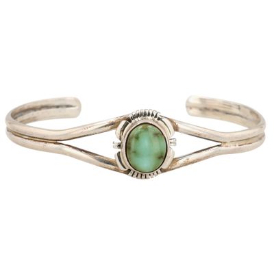Sale Photo Thumbnail #467: Jerold Francisco Navajo Sterling Sonoran Gold Turquoise Cuff Bracelet