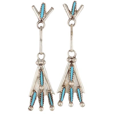 Sale Photo Thumbnail #304: Evonne Hustito Zuni Sterling Turquoise Needlepoint Earrings