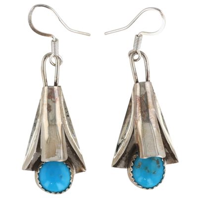 Sale Photo Thumbnail #392: Louise Yazzie Navajo Sterling Kingman Turquoise Squash Blossom Earrings