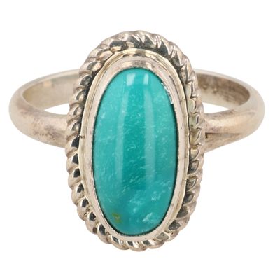 Sale Photo Thumbnail #533: Signed Navajo Sterling Kingman Turquoise Ring Sz 8