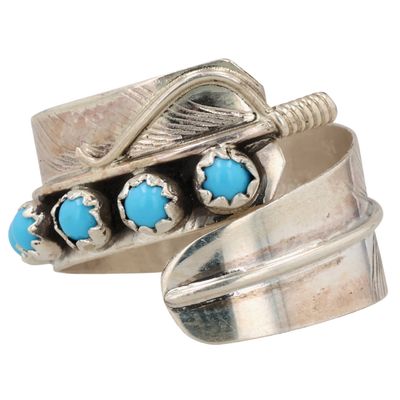 Sale Photo Thumbnail #30: Chester Charley Navajo Sterling Kingman Turquoise Feather Adjustable Ring