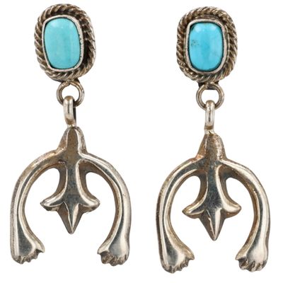 Sale Photo Thumbnail #449: Verley Betone Navajo Sterling Kingman Turquoise Naja Earrings
