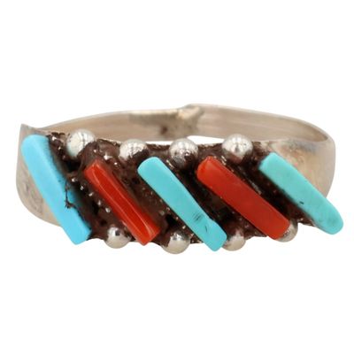 Sale Photo Thumbnail #313: Cletus Lamy Zuni Sterling Turquoise Coral Ring Sz 5.75