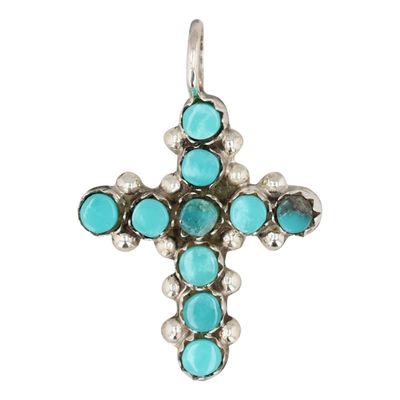 Sale Photo Thumbnail #15: Marlon Quam Zuni Sterling Turquoise Snake Eye Cross Pendant