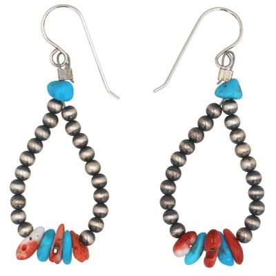 Sale Photo Thumbnail #536: Mason Lee Navajo Sterling Multi-Stone Oxidized Bead Earrings