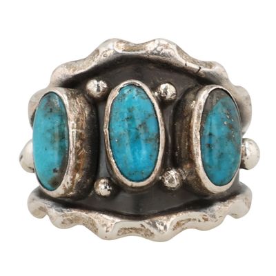 Sale Photo Thumbnail #214: Andrew Vandever Navajo Sterling Kingman Turquoise Ring Sz 8.25