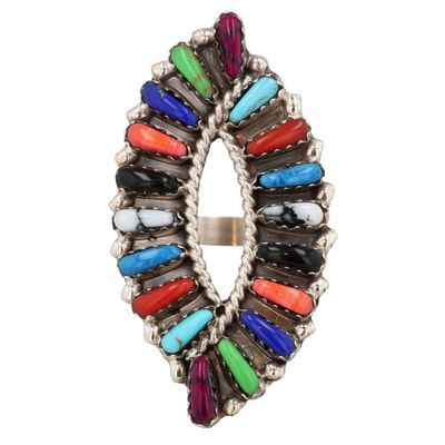 Sale Photo Thumbnail #422: Tamara Benally Navajo Sterling Multi-Stone Needlepoint Ring Sz 7