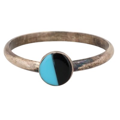 Sale Photo Thumbnail #38: Angie Rosetta Zuni Sterling Turquoise Onyx Inlay Ring Sz 5