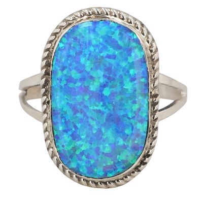 Sale Photo Thumbnail #389: Victor Thompson Navajo Sterling Opal Ring Sz 7.25