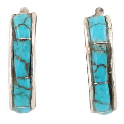 Sale Photo Thumbnail #267: Debbie Livingston Navajo Sterling Kingman Turquoise Inlay Earrings