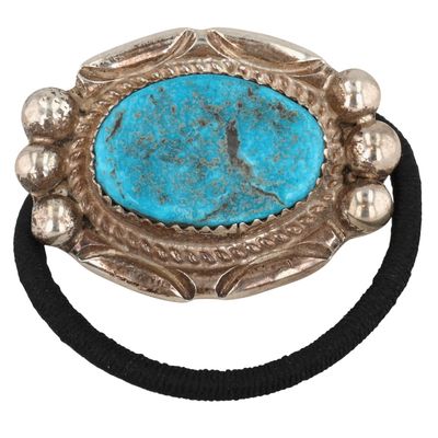 Sale Photo Thumbnail #515: Donovan Nez Navajo Sterling Kingman Turquoise Hair Tie