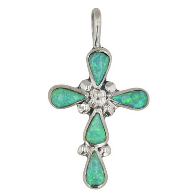 Sale Photo Thumbnail #60: Bryce Vacit Zuni Sterling Opal Cross Pendant