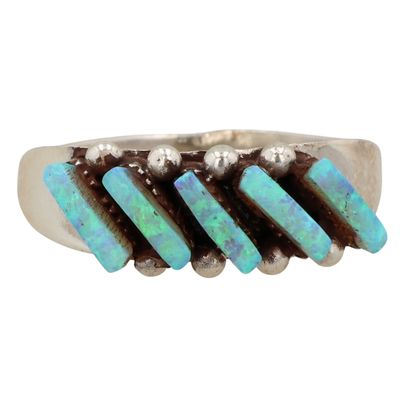 Sale Photo Thumbnail #130: Cletus Lamy Zuni Sterling Opal Ring Sz 6.5