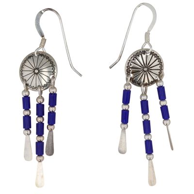 Sale Photo Thumbnail #280: Southwest Sterling Lapis Lazuli Dangle Earrings