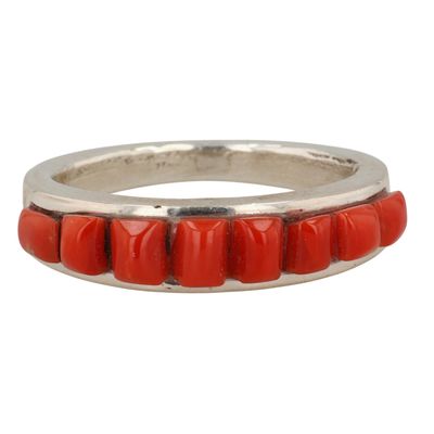 Sale Photo Thumbnail #169: Allen Tolino Navajo Sterling Coral Ring Sz 7.5