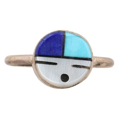 Sale Photo Thumbnail #161: Emerson Vallo Zuni Sterling Multi-Stone Inlay Sunface Ring Sz 5