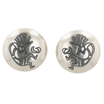 Sale Photo Thumbnail #138: Southwest Sterling Kokopelli Disc Earrings