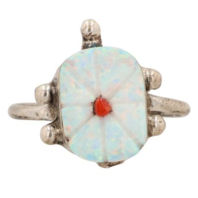 Sale Photo Thumbnail #135: Sarah Bowannie Zuni Sterling Opal Turtle Ring Sz 6