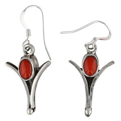 Sale Photo Thumbnail #140: Rosie Chee Navajo Sterling Coral Earrings