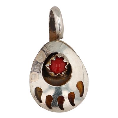 Sale Photo Thumbnail #141: Esther White Navajo Sterling Coral Bear Paw Pendant