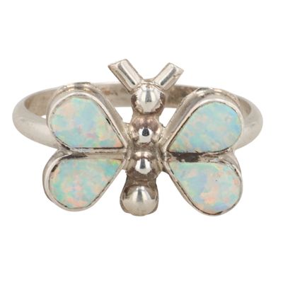 Sale Photo Thumbnail #190: Swain Charley Zuni Sterling Opal Butterfly Ring Sz 6.75