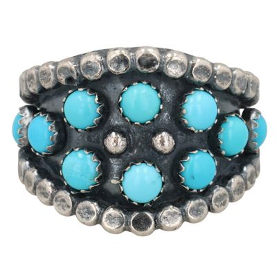 Sale Photo Thumbnail #432: Kenny Lonjose Navajo Sterling Kingman Turquoise Ring Sz 7.5