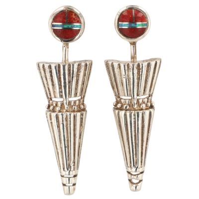 Sale Photo Thumbnail #481: Southwest Sterling Multi-Stone Inlay Earrings
