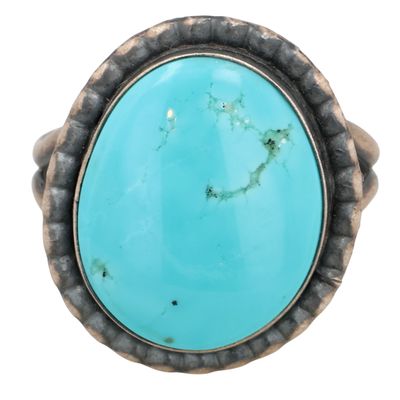Sale Photo Thumbnail #511: Eli Skeets Navajo Sterling Kingman Turquoise Ring Sz 7.75