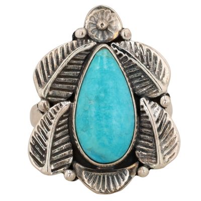 Sale Photo Thumbnail #494: HaDa Collection Sterling Kingman Turquoise Ring Sz 6.75