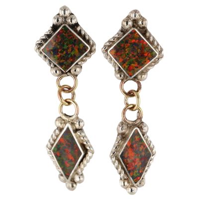 Sale Photo Thumbnail #294: Raquel Booqua Zuni Sterling Opal Earrings