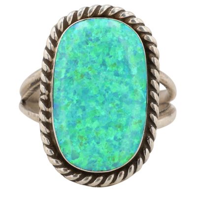 Sale Photo Thumbnail #39: Victor Thompson Navajo Sterling Opal Ring Sz 6.25