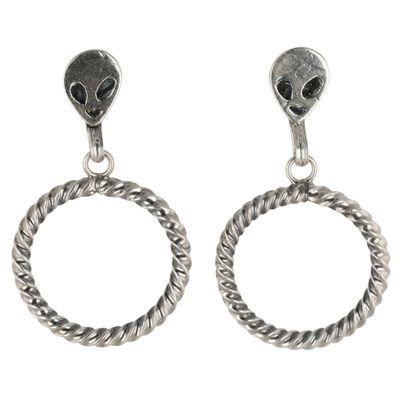 Sale Photo Thumbnail #218: Sonyei Coho Navajo Sterling Alien Hoop Earrings