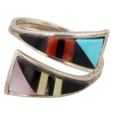 Sale Photo Thumbnail #28: Signed Zuni Sterling Multi-Stone Inlay Adjustable Ring