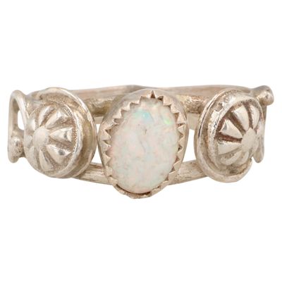 Sale Photo Thumbnail #136: Signed Navajo Sterling Opal Ring Sz 7.25