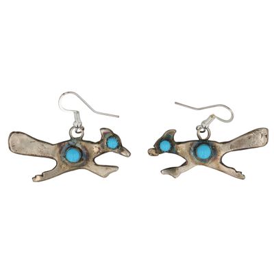 Sale Photo Thumbnail #279: Tonya Yazzie Navajo Sterling Kingman Turquoise Roadrunner Earrings