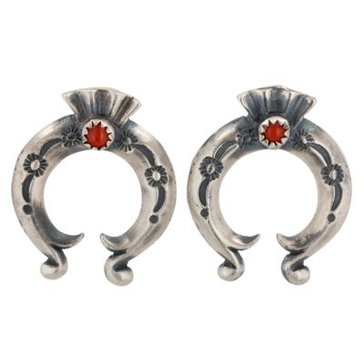 Sale Photo Thumbnail #234: Adrienne Gordon Navajo Sterling Coral Stamped Naja Earrings