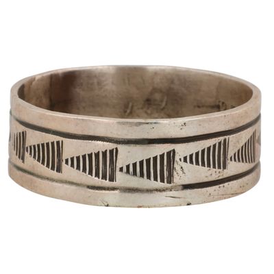 Sale Photo Thumbnail #579: Rick Enriquez Navajo Sterling Stamped Ring Sz 13.25