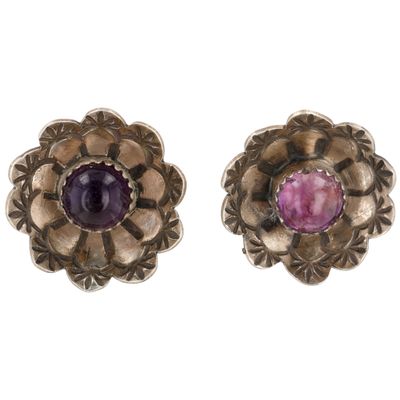 Sale Photo Thumbnail #568: Rick Enriquez Navajo Sterling Amethyst Flower Earrings