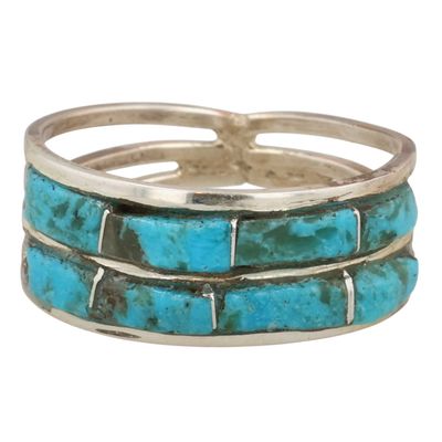 Sale Photo Thumbnail #269: Debbie Johnson Navajo Sterling Kingman Turquoise Inlay Ring Sz 7