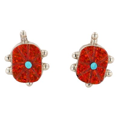 Sale Photo Thumbnail #471: Sarah Bowannie Zuni Sterling Opal Turtle Earrings