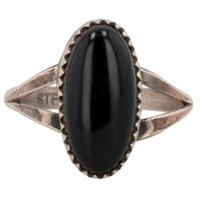 Sale Photo Thumbnail #525: Harris Largo Navajo Sterling Onyx Ring Sz 5.5